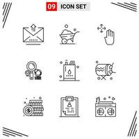 9 iconos estilo de línea cuadrícula basada en símbolos de contorno creativo para el diseño de sitios web signos de icono de línea simple aislados en fondo blanco 9 conjunto de iconos vector