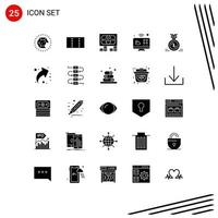 User Interface Pack of 25 Basic Solid Glyphs of reward first money medal internet of things Editable Vector Design Elements