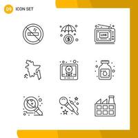 9 conjunto de iconos estilo de línea paquete de iconos símbolos de esquema aislados en fondo blanco para el diseño de sitios web receptivos vector