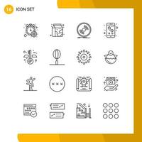 Set of 16 Modern UI Icons Symbols Signs for calling mobile disc call vinyl Editable Vector Design Elements