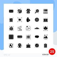 Universal Icon Symbols Group of 25 Modern Solid Glyphs of presentation search stats ad graph magnifying data analyzing Editable Vector Design Elements