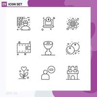 Pack of 9 Modern Outlines Signs and Symbols for Web Print Media such as meat food cascading cash wallet Editable Vector Design Elements