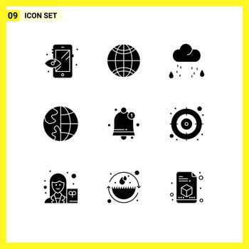 Editable Vector Line Pack of 9 Simple Solid Glyphs of user interface weather globe contact us Editable Vector Design Elements