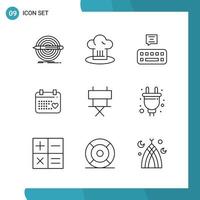 Vector Pack of 9 Outline Symbols Line Style Icon Set on White Background for Web and Mobile