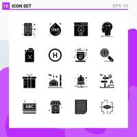 16 Universal Solid Glyphs Set for Web and Mobile Applications fuel mind interface key hack Editable Vector Design Elements