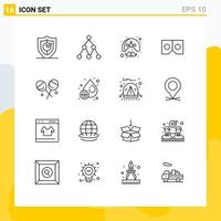 Pack of 16 Modern Outlines Signs and Symbols for Web Print Media such as confectionery movie indian vr wearing Editable Vector Design Elements