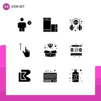 Universal Icon Symbols Group of 9 Modern Solid Glyphs of gesture up rotate supporter operator Editable Vector Design Elements