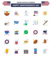 USA Happy Independence DayPictogram Set of 25 Simple Flats of star men hokey usa flag Editable USA Day Vector Design Elements