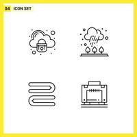 Line Pack of 4 Universal Symbols of security cleaning secure rain hotel Editable Vector Design Elements