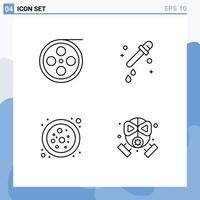 Line Pack of 4 Universal Symbols of camera molecule video science firefighter Editable Vector Design Elements