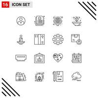 Pack of 16 Modern Outlines Signs and Symbols for Web Print Media such as christmas oil lamp globe lamp fire Editable Vector Design Elements