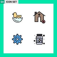 Group of 4 Filledline Flat Colors Signs and Symbols for duck gear buildings protect idea Editable Vector Design Elements