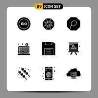 Group of 9 Solid Glyphs Signs and Symbols for floppy devices chinese computers online Editable Vector Design Elements