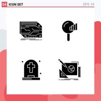 Pack of 4 Modern Solid Glyphs Signs and Symbols for Web Print Media such as card dead electronic search halloween Editable Vector Design Elements