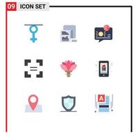 Set of 9 Modern UI Icons Symbols Signs for flower arrow questionnaire full screen message Editable Vector Design Elements