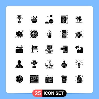 25 Universal Solid Glyph Signs Symbols of user service computers cell microphone Editable Vector Design Elements