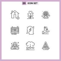 Pictogram Set of 9 Simple Outlines of chat online heart computer map Editable Vector Design Elements