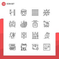 Pack of 16 Universal Outline Icons for Print Media on White Background vector