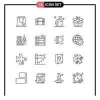 Pack of 16 creative Outlines of finance box documents space flag Editable Vector Design Elements