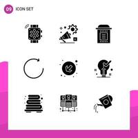 Set of 9 Vector Solid Glyphs on Grid for arrow clockwise advertisment arrow horror Editable Vector Design Elements