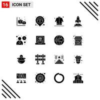 Editable Vector Line Pack of 16 Simple Solid Glyphs of interface shuttle shirt ship launch Editable Vector Design Elements