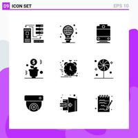 Pack of 9 Modern Solid Glyphs Signs and Symbols for Web Print Media such as agile success light bulb pot money Editable Vector Design Elements