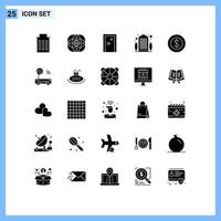 Set of 25 Commercial Solid Glyphs pack for property building globe apartment exit Editable Vector Design Elements