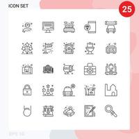 Pack of 25 Modern Lines Signs and Symbols for Web Print Media such as car development home develop app Editable Vector Design Elements