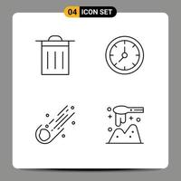 Stock Vector Icon Pack of 4 Line Signs and Symbols for basic meteor clock watch comet Editable Vector Design Elements