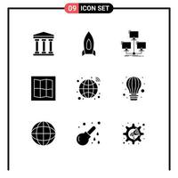 Solid Glyph Pack of 9 Universal Symbols of infrastructure globe database map computer Editable Vector Design Elements