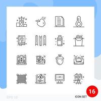 Group of 16 Modern Outlines Set for guide book document thermometer science Editable Vector Design Elements