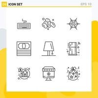 9 Thematic Vector Outlines and Editable Symbols of lightning lamp network interior pack Editable Vector Design Elements