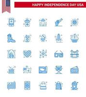 USA Independence Day Blue Set of 25 USA Pictograms of american weapon sign hand space Editable USA Day Vector Design Elements