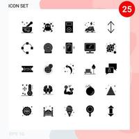 25 Universal Solid Glyphs Set for Web and Mobile Applications down car electronics green earth Editable Vector Design Elements