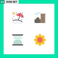 conjunto de 4 iconos planos vectoriales en la cuadrícula para la configuración de reloj de arena de la pared del mundo de la playa elementos de diseño vectorial editables vector