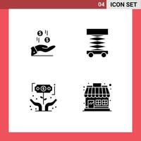 Modern Set of 4 Solid Glyphs Pictograph of hand finance currency develop investment Editable Vector Design Elements