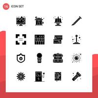 Group of 16 Solid Glyphs Signs and Symbols for full screen music birthday instrument audio Editable Vector Design Elements