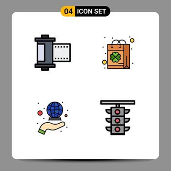 Mobile Interface Filledline Flat Color Set of 4 Pictograms of camera coverage roll saint international Editable Vector Design Elements