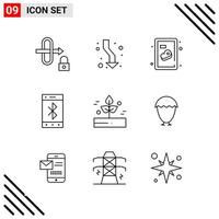 conjunto perfecto de píxeles de iconos de 9 líneas conjunto de iconos de esquema para el diseño de sitios web y la interfaz de aplicaciones móviles vector