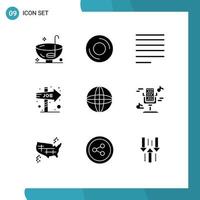 Modern Set of 9 Solid Glyphs and symbols such as globe job direction gadget choice text Editable Vector Design Elements