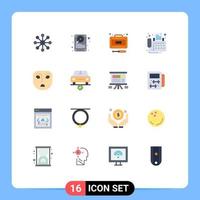 16 Universal Flat Color Signs Symbols of face angry recuperation device contact Editable Pack of Creative Vector Design Elements