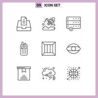 Pictogram Set of 9 Simple Outlines of logistic business data box receiver Editable Vector Design Elements