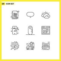 Set of 9 Modern UI Icons Symbols Signs for inbox audiometer cloudy ruler phone Editable Vector Design Elements
