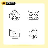 4 Creative Icons for Modern website design and responsive mobile apps 4 Outline Symbols Signs on White Background 4 Icon Pack vector