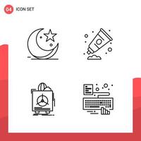 Pack of 4 Universal Outline Icons for Print Media on White Background