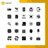 Pack of 25 creative Solid Glyphs of planet globe in hand drink environment mobile Editable Vector Design Elements