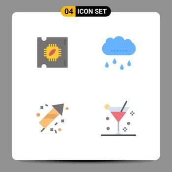 Pack of 4 Modern Flat Icons Signs and Symbols for Web Print Media such as cpu fire processor chip rainy alcohol Editable Vector Design Elements