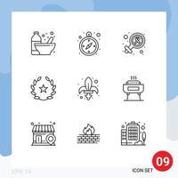 Pack of 9 Modern Outlines Signs and Symbols for Web Print Media such as gras films female stare cinema Editable Vector Design Elements