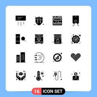 16 Universal Solid Glyph Signs Symbols of chest search data data water Editable Vector Design Elements