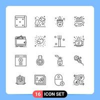 16 Line Black Icon Pack Outline Symbols for Mobile Apps isolated on white background 16 Icons Set vector